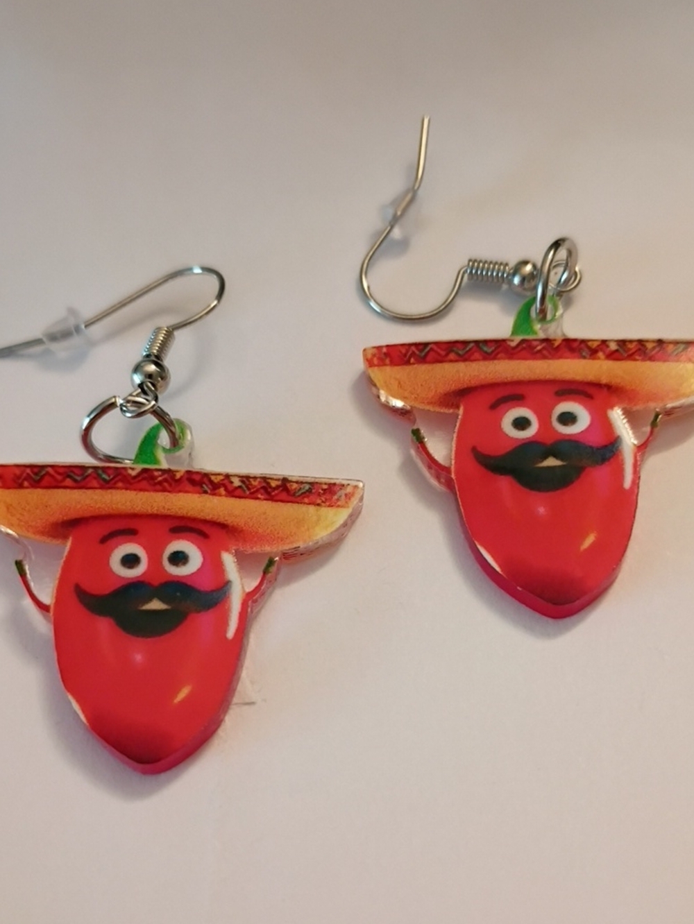 Red Chili Pepper Sombrero Dangle Earrings - Unbranded